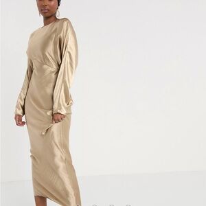 ASOS DESIGN satin batwing bias cut maxi dress in oyster size 14